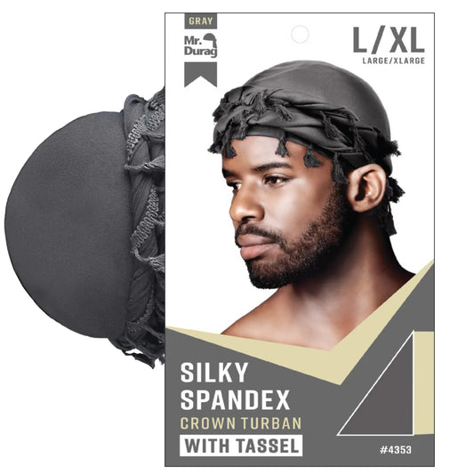 Mr. Durag Silky Spandex Crown Turban with Tassel L/XL, 1 Count Men's Halo Turban, Assorted Color