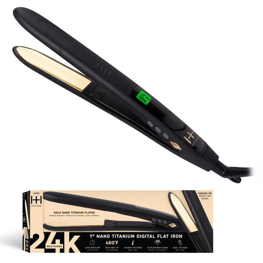 Hot & Hotter Digital Nano Titanium Flat Iron with Gold Plates 1in, 1 Count Hair Straightener, Black