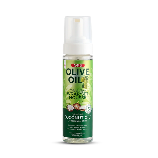 ORS Olive Oil Hold & Shine Wrap Set Mousse Infused with Coconut Oil for Restorative Shine (7.0 oz)