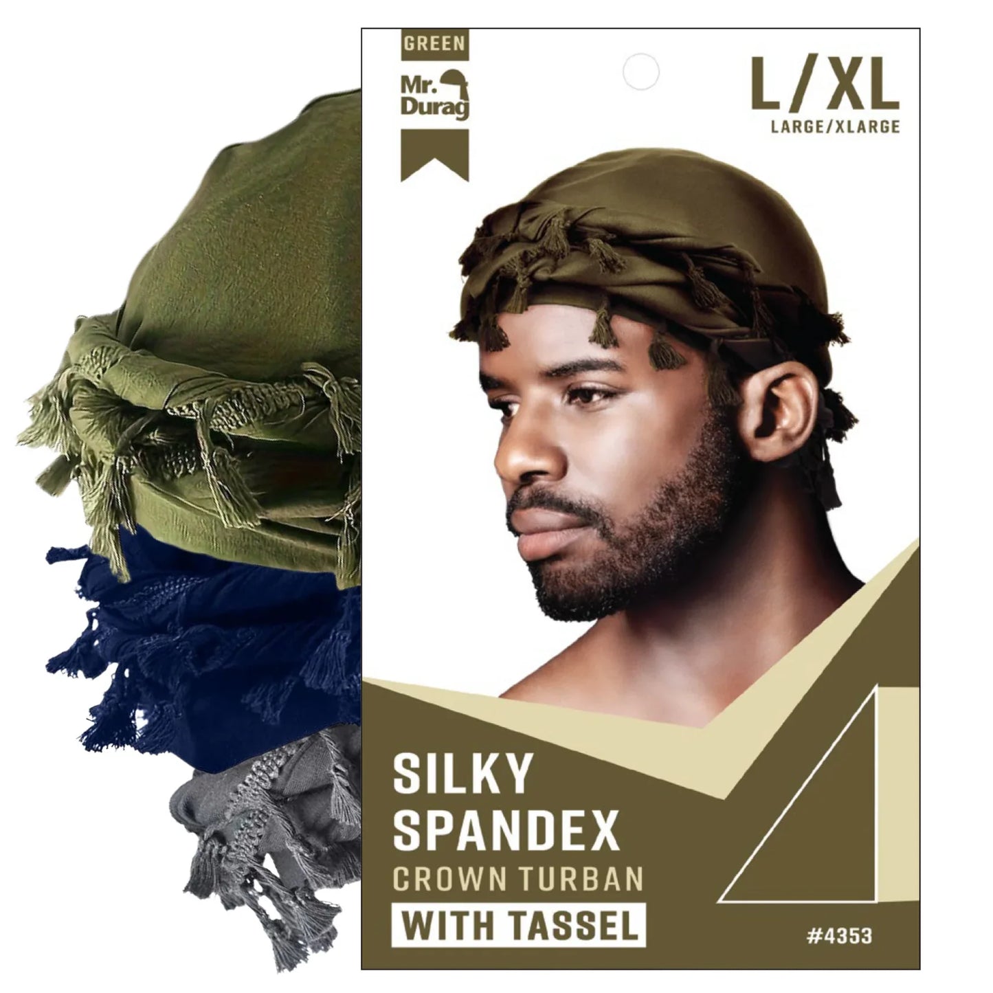 Mr. Durag Silky Spandex Crown Turban with Tassel L/XL, 1 Count Men's Halo Turban, Assorted Color