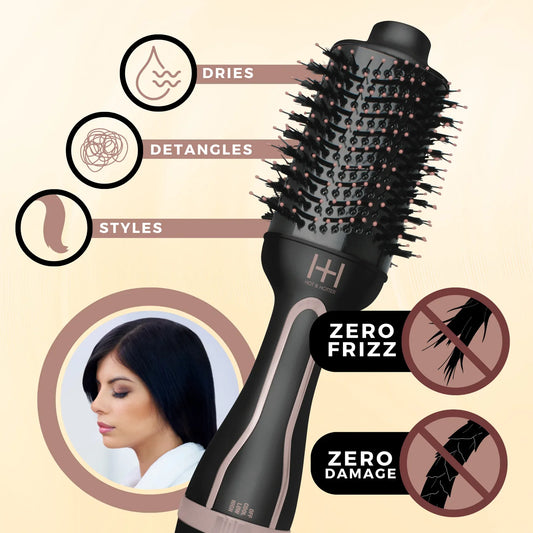 Hot & Hotter One-Step Ceramic Hair Styler & Dryer, 1 Count Hot Air Brush, Black