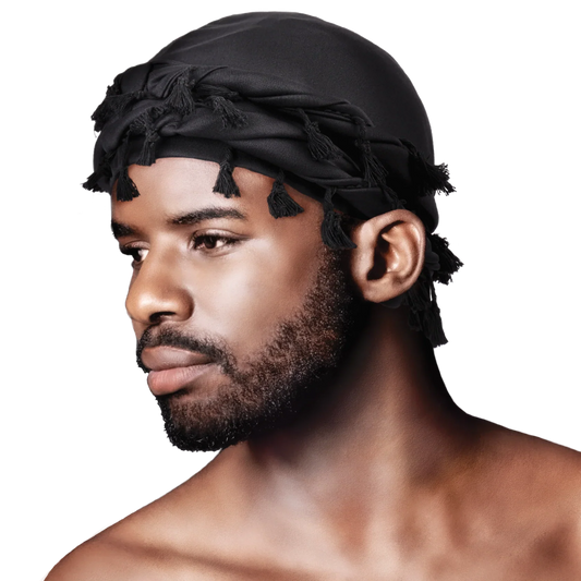 Mr. Durag Silky Spandex Crown Turban with Tassel L/XL, 1 Count Men's Halo Turban, Black