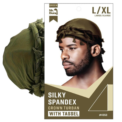Mr. Durag Silky Spandex Crown Turban with Tassel L/XL, 1 Count Men's Halo Turban, Assorted Color