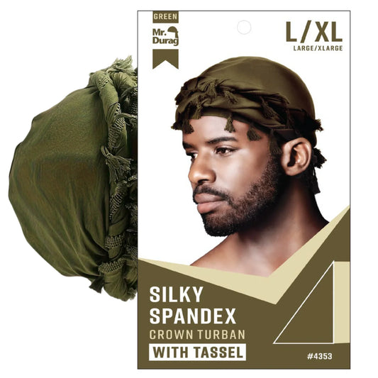 Mr. Durag Silky Spandex Crown Turban with Tassel L/XL, 1 Count Men's Halo Turban, Assorted Color