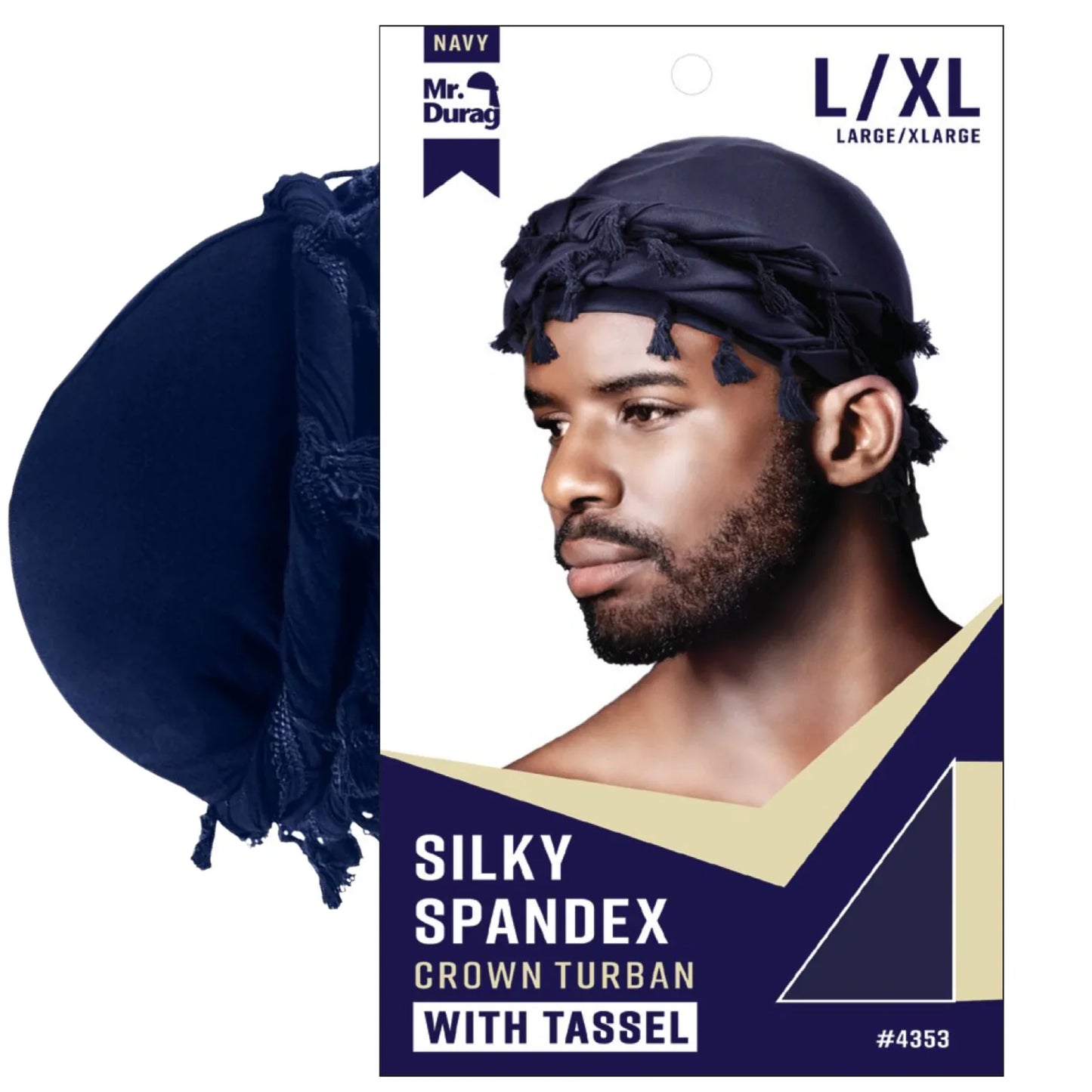 Mr. Durag Silky Spandex Crown Turban with Tassel L/XL, 1 Count Men's Halo Turban, Assorted Color
