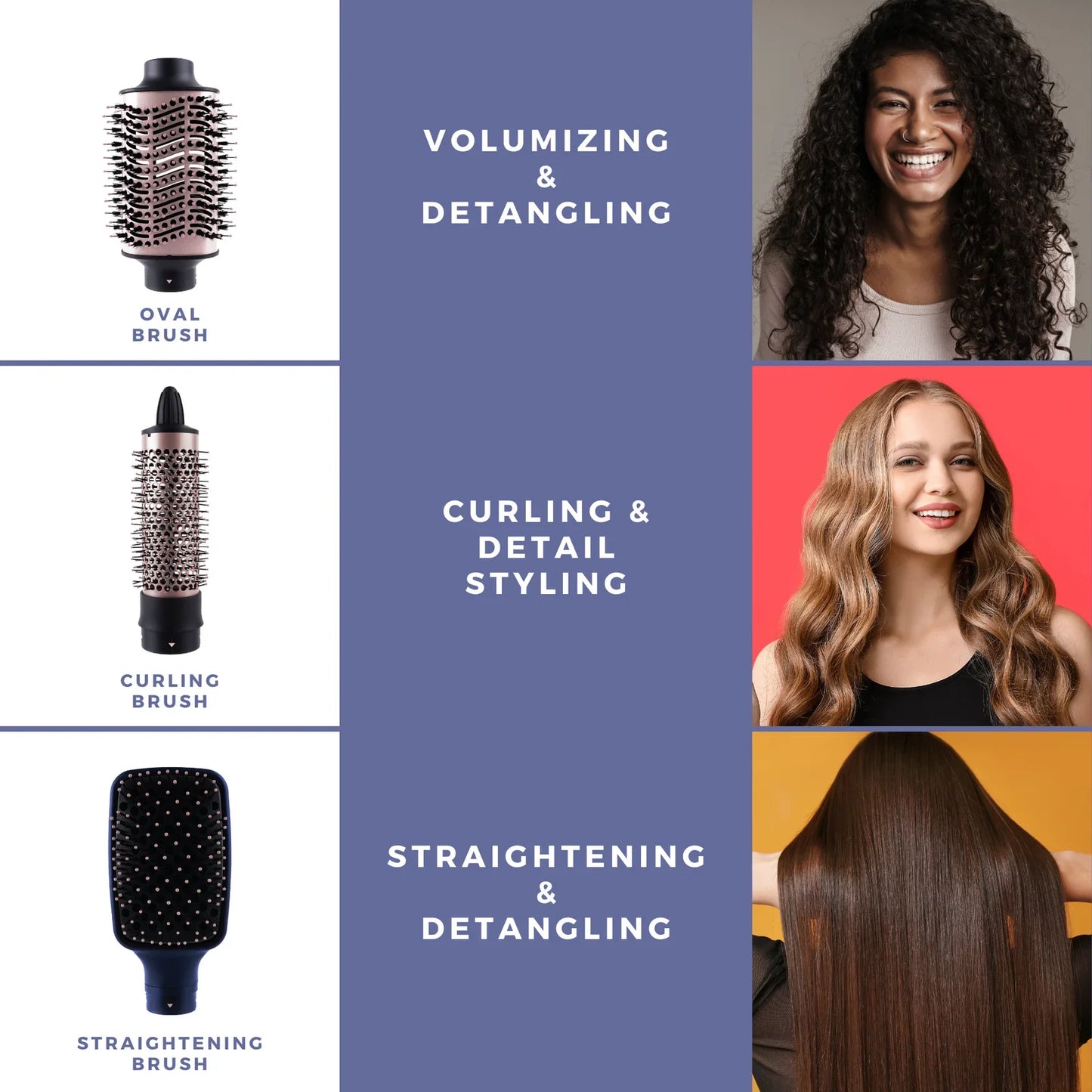 Hot & Hotter All-In-One Interchangeable Hair Dryer Brush, 1 Count Hair Styling Tool Set, Blue