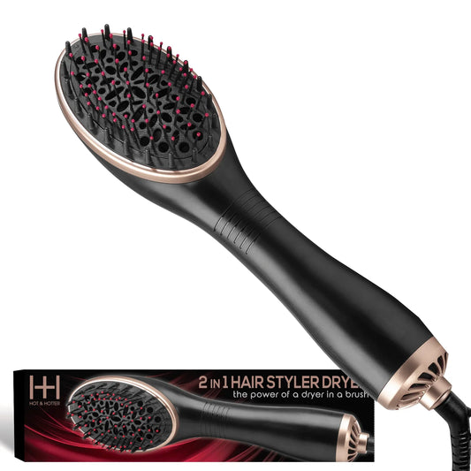 Hot & Hotter 2-in-1 Ceramic Hair Styler & Dryer, 1 Count Heat Brush, Black & Gold