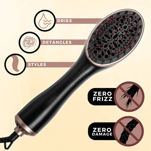 Hot & Hotter 2-in-1 Ceramic Hair Styler & Dryer, 1 Count Heat Brush, Black & Gold