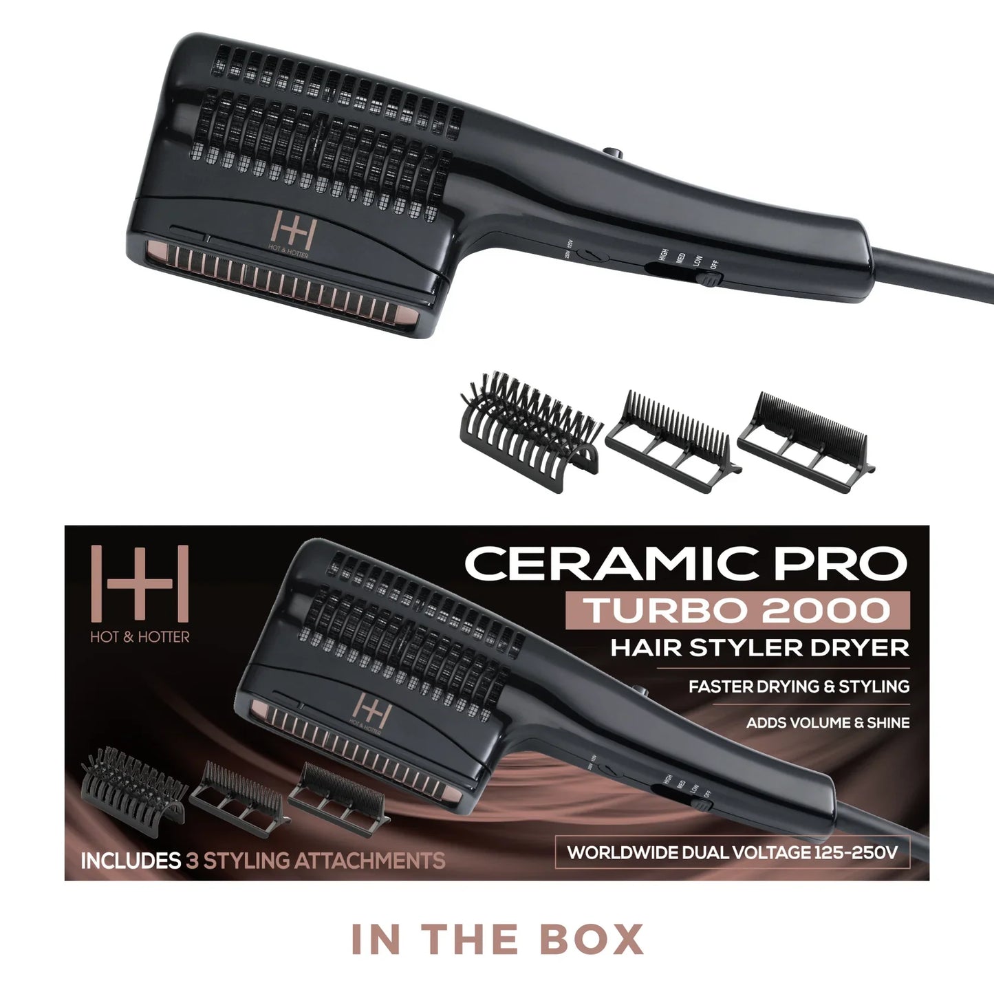 Hot & Hotter Ceramic Pro Turbo Hair Styler Dryer, 1 Count Hatchet Hair Dryer, Black