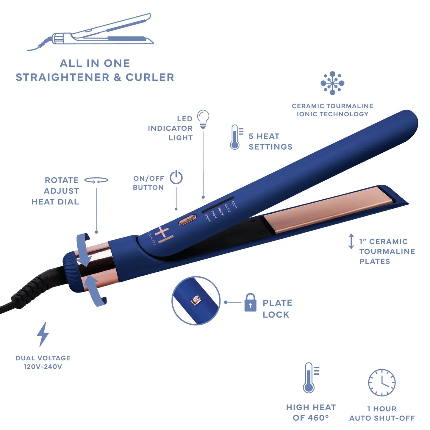 Hot & Hotter Multi-Styler 1in, 1 Count Hair Straightener & Curling Iron, Blue